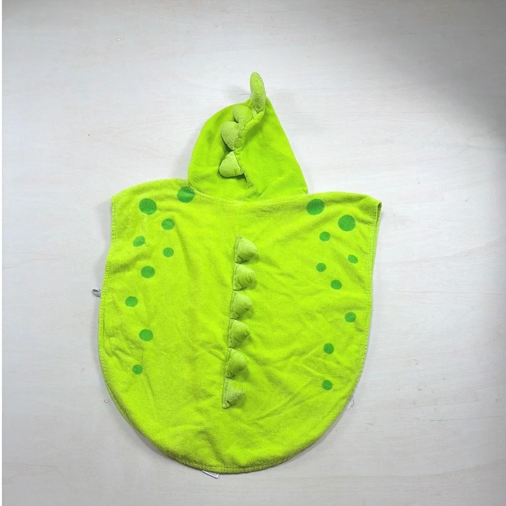 Green Dinosaur Hooded Poncho Towel Kids Pure Cotton Bath Beach Wrap 3D Spikes